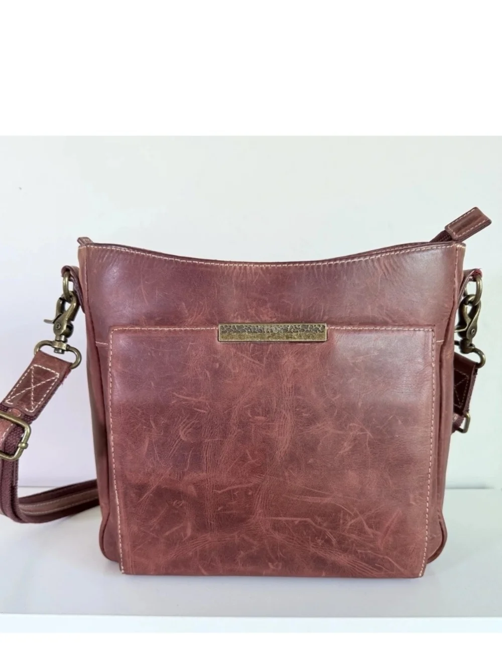 Women's Dusty Rose Leather Crossbody Bag - Unbranded